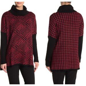 NEW Joseph A Size S Cowl Neck Sweater Pullover Oversized Relaxed Red & Black
